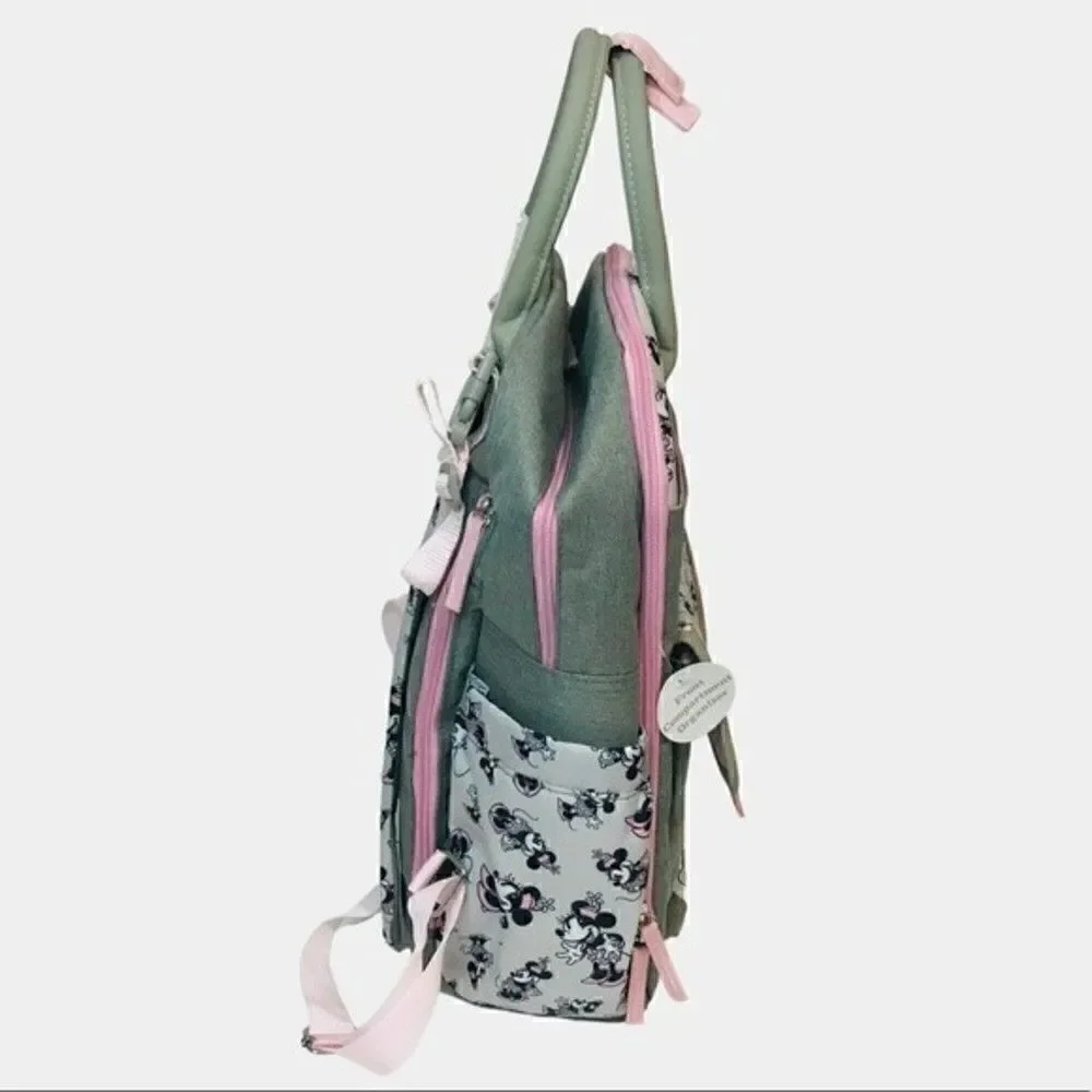 New! Disney Baby Minnie Mouse Multi-Piece Diaper Backpack Changing Pad Bag Set
